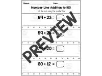 Numbers Addition on a Number Line to 100 Worksheets preview 2