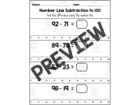 Numbers Subtraction on a Number Line to 100 Worksheets preview 2