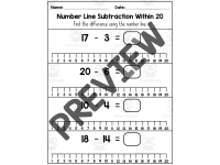 Numbers Subtraction on a Number Line to 20 Worksheets preview 2