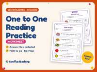 One to One Reading Practice Worksheet – Kindergarten Fluency preview