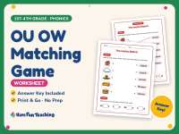 OU OW Matching Game Worksheet – 1st-4th Grade Digraphs & Vowels preview