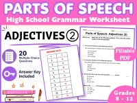Parts of Speech | Adjectives 2 | HS Grammar Worksheet Fillable PDF preview