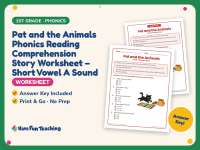 Pat and the Animals Phonics Reading Worksheet – 1st Grade Short Vowels preview