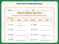 Plant Parts We Eat Worksheet – 1st Grade Health and Nutrition & Plants preview 4