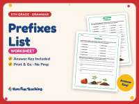 Prefixes List Worksheet – 5th Grade Grammar Practice + Answer Key preview