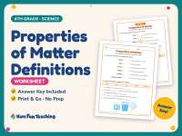 Properties of Matter Definitions Worksheet – 4th Grade Practice preview