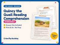 Quincy the Quail Reading Comprehension Worksheet – 2nd Grade Animals preview