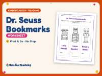 Reading Worksheet: Dr. Seuss Bookmarks – Kindergarten Practice preview