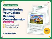 Remembering Your Colors Reading Comprehension Worksheet – 1st Grade preview