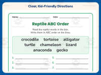 Reptiles Alphabetical Order Worksheet – 2nd Grade Animals Practice preview 4