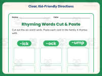 Rhyming Words -ick, -ock, -ump Cut and Paste Worksheet – 1st Grade preview 4