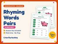 Rhyming Words Pairs Worksheet – Kindergarten Grammar Practice preview