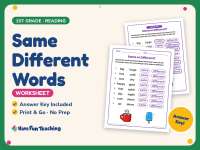 Same Different Words Worksheet – 1st Grade Compare and Contrast preview