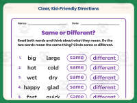 Same Different Words Worksheet – 1st Grade Compare and Contrast preview 4