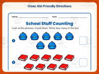 School Stuff Counting Worksheet – Kindergarten Math Practice preview 4