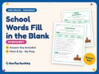 School Words Fill in the Blank Worksheet – 2nd Grade Back to School preview