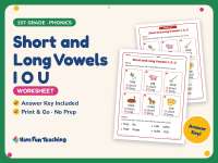 Short and Long Vowels I O U Worksheet – 1st Grade Short Vowels preview