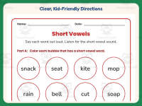 Short Vowels Coloring Worksheet – 1st Grade Phonics Practice preview 4