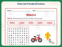 Silent E Word Search Worksheet – 1st Grade Ending Sounds & Vowels preview 4