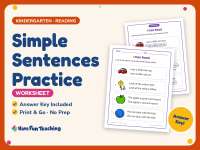 Simple Sentences Practice Worksheet – Kindergarten Fluency preview