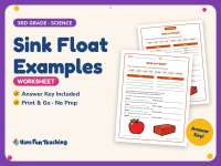 Sink Float Examples Worksheet – 3rd Grade Density & Sink or Float preview