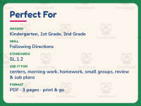 Smilies Follow Directions Worksheet – 1st Grade Following Directions preview 6