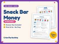 Snack Bar Money Worksheet – 3rd Grade Addition Practice + Answer Key preview