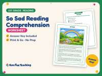 So Sad Reading Comprehension Worksheet – 1st Grade Emotions Practice preview