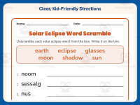 Solar Eclipse Word Scramble Worksheet – 2nd Grade Light & Moon preview 4