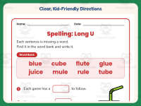 Spelling Long U Worksheet – 1st Grade Alphabet & Long Vowels Practice preview 4