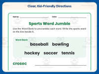 Sports Word Jumble Worksheet – 2nd Grade Grammar Practice + Answer Key preview 4