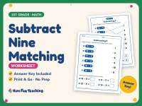 Subtract Nine Matching Worksheet – 1st Grade Subtraction Practice preview