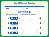 Subtract Seven Matching Worksheet – 1st Grade Subtraction Practice preview 4