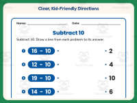 Subtract Ten Matching Worksheet – 1st Grade Subtraction Practice preview 4