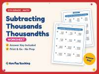 Subtracting Thousands Thousandths Worksheet – 5th Grade Decimals preview