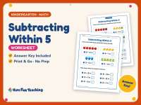 Subtracting Within 5 Worksheet – Kindergarten Subtraction Practice preview