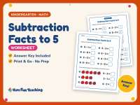 Subtraction Facts to 5 Worksheet – Kindergarten Math Practice preview
