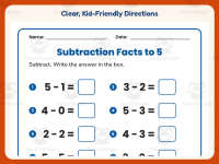 Subtraction Facts to 5 Worksheet – Kindergarten Math Practice preview 4