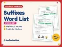 Suffixes Word List Worksheet – 5th Grade Grammar Practice + Answer Key preview