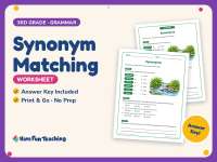 Synonym Matching Worksheet – 3rd Grade Synonyms Practice + Answer Key preview