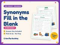 Synonyms Fill in the Blank Worksheet – 3rd Grade Grammar Practice preview