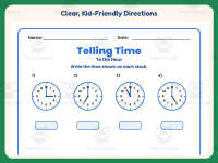 Telling Time To The Hour Worksheet – 1st Grade Clocks Practice preview 4