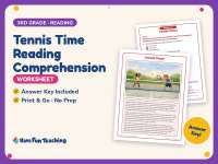 Tennis Time Reading Comprehension Worksheet – 3rd Grade Sports preview