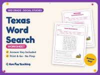 Texas Word Search Worksheet – 3rd Grade States Practice + Answer Key preview