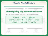 Thanksgiving Day Alphabetical Order Worksheet – 1st Grade Grammar preview 4