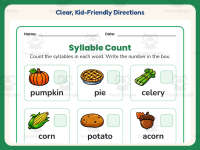 Thanksgiving Syllables Worksheet – 1st Grade Grammar Practice preview 4