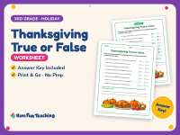 Thanksgiving True or False Worksheet – 3rd Grade Holiday Practice preview