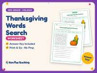 Thanksgiving Words Search Worksheet – 3rd Grade Holiday Practice preview