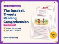 The Baseball Tryouts Reading Comprehension Worksheet – 3rd Grade preview