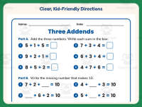 Three Addends Problems Worksheet – 1st Grade Addition Practice preview 4